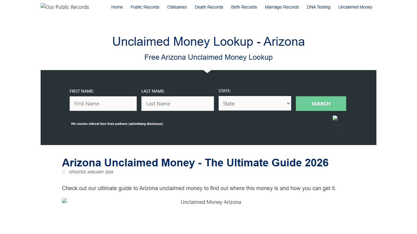 Unclaimed Money In Arizona – The Ultimate Guide - 2026 - Public Records Search